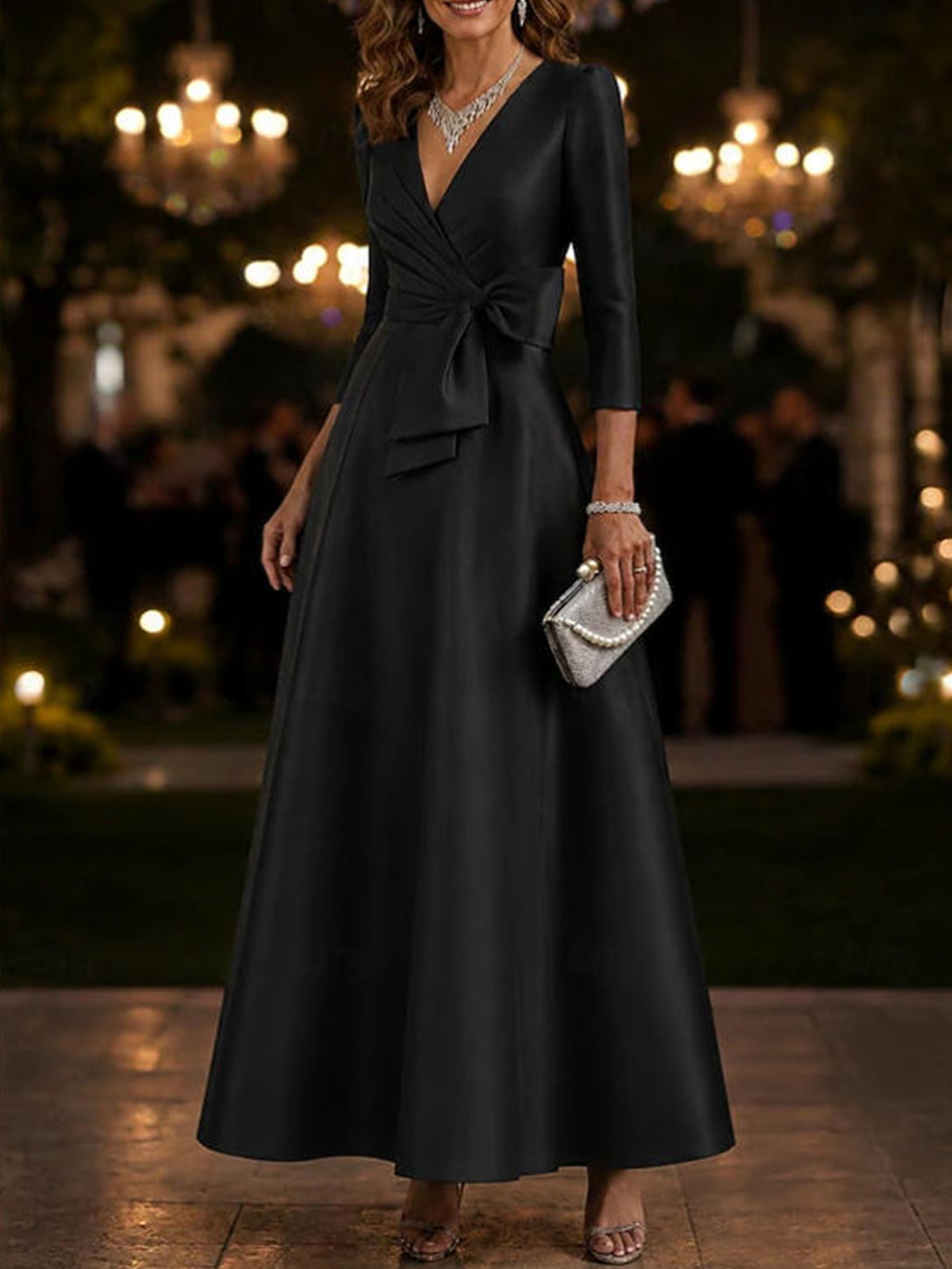 Elegant Brocade V-neck Maxi Dress