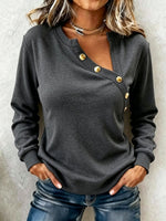 Chic Casual Charcoal Grey Asymmetrical Button-up Sweatshirt