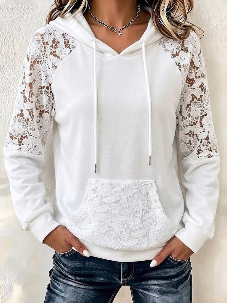 Lace Raglan Sleeve Spliced Hoodie