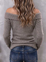 Suéter de punto con detalle de botones y hombros descubiertos color topo para mujer