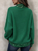 Christmas Sequin-embellished Deep V-neck Knit Top