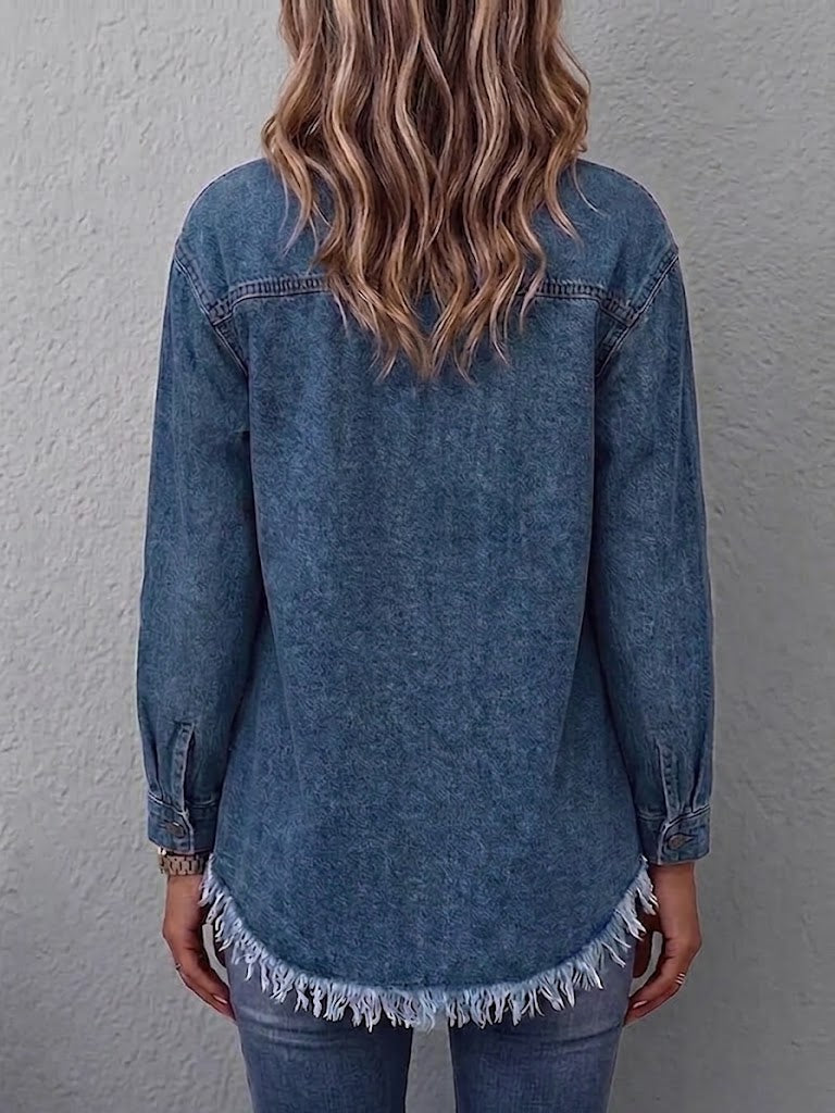 Frayed-hem Washed Denim Jacket