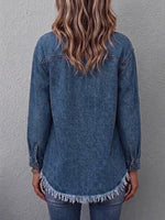 Frayed-hem Washed Denim Jacket