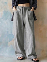 Women's Solid-color High-waisted Wide-leg Casual Pants With Drawstring