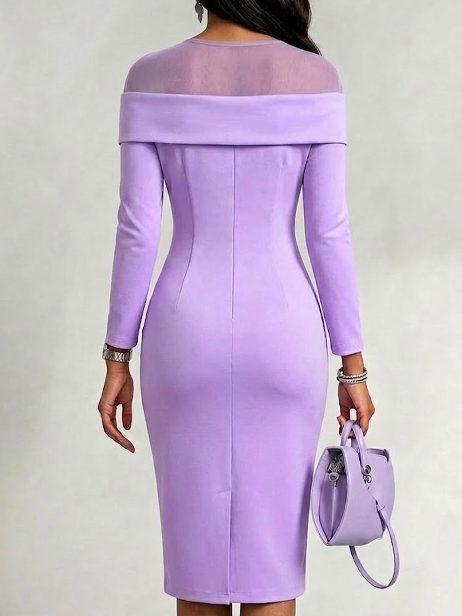 Solid-color, Slim-fit Dress With A Round Neck And 3d Floral Embellishment On The Side