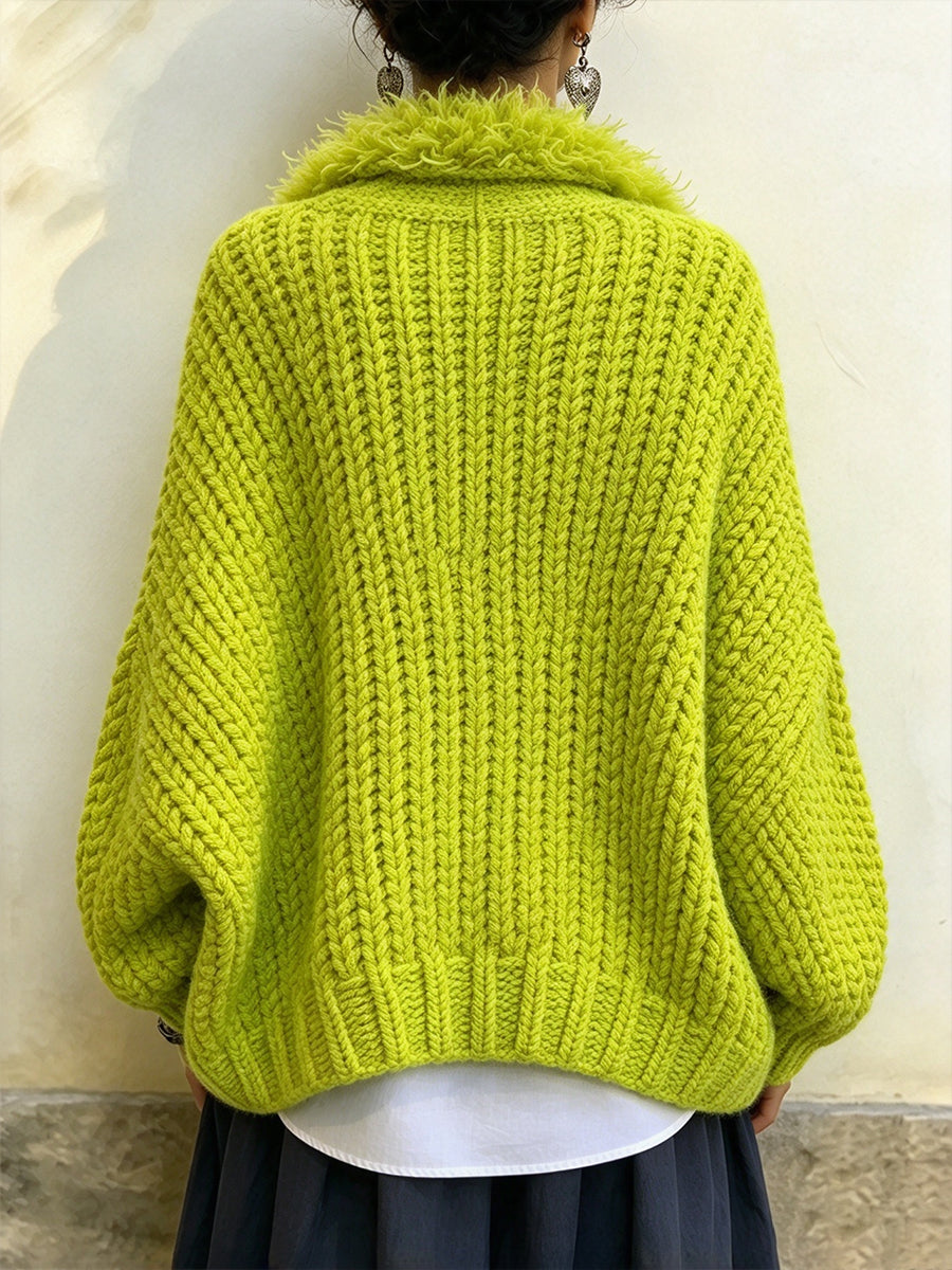 Kuscheliger Grobstrick-Cardigan mit Kunstpelzbesatz
