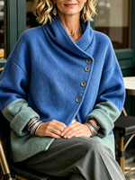 Chic Two-tone Wool-blend Asymmetrical Cardigan Jacket