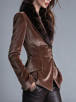 Exquisite And Elegant Velvet Slim-fit Blazer With A Fur Collar