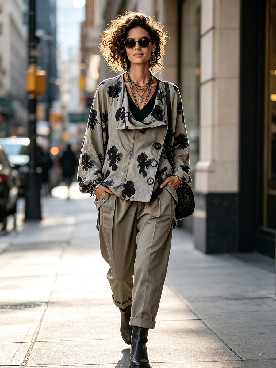 Artistic Floral Pattern Oversized Asymmetrical Jackets