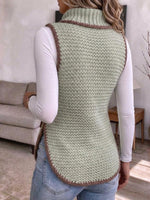 Gilet da donna senza maniche a collo alto in maglia con orlo asimmetrico