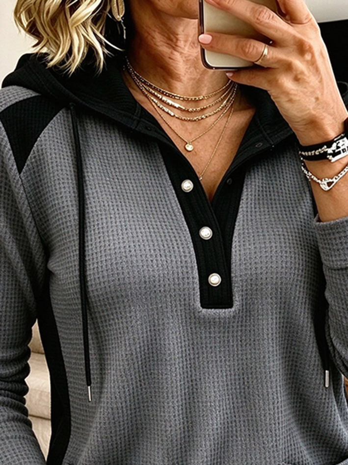 Sudadera con capucha informal gris gofre