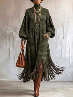Chic Camouflage Turtleneck Fringed Dress