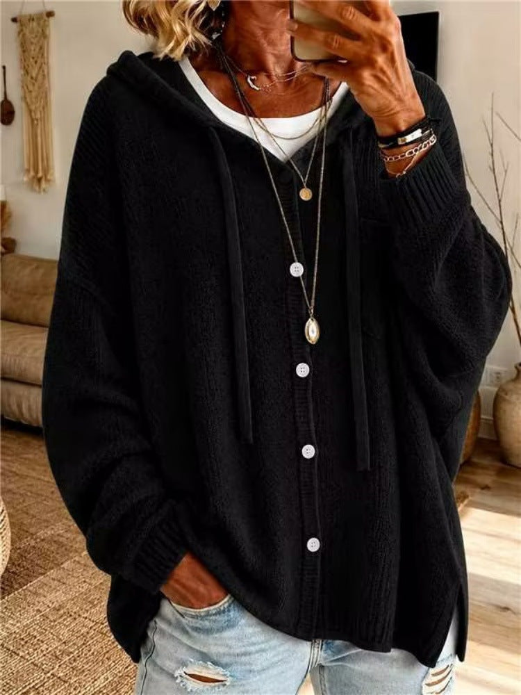 Loose And Cozy Hooded Knit Cardigan