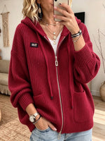 Cozy And Casual Ribbed Knit Zip-up Hooded Cardigan