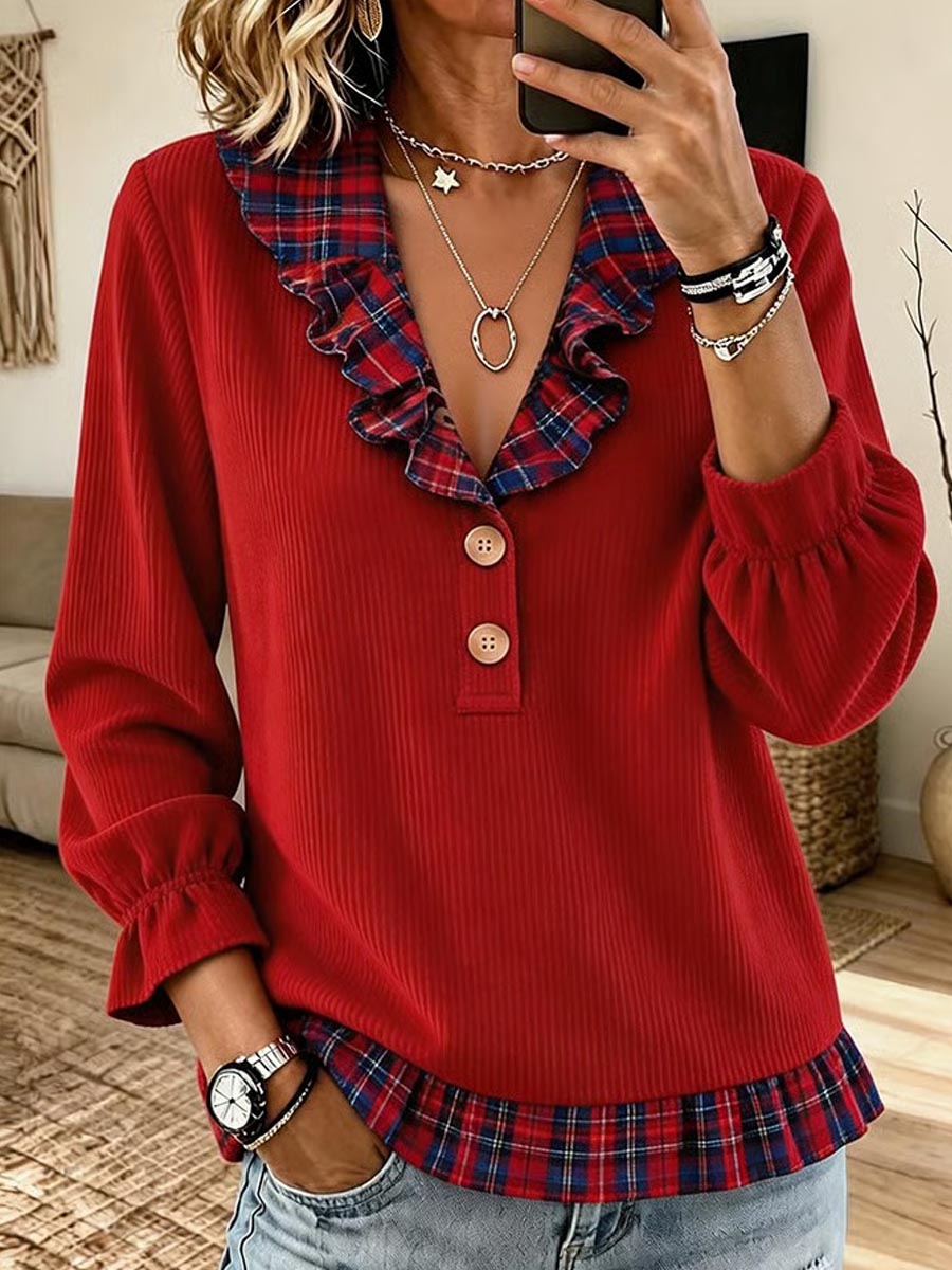 Henley Top a coste da donna con accenti scozzesi