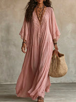 Maxi abito in pizzo patchwork e chiffon accogliente e romantico