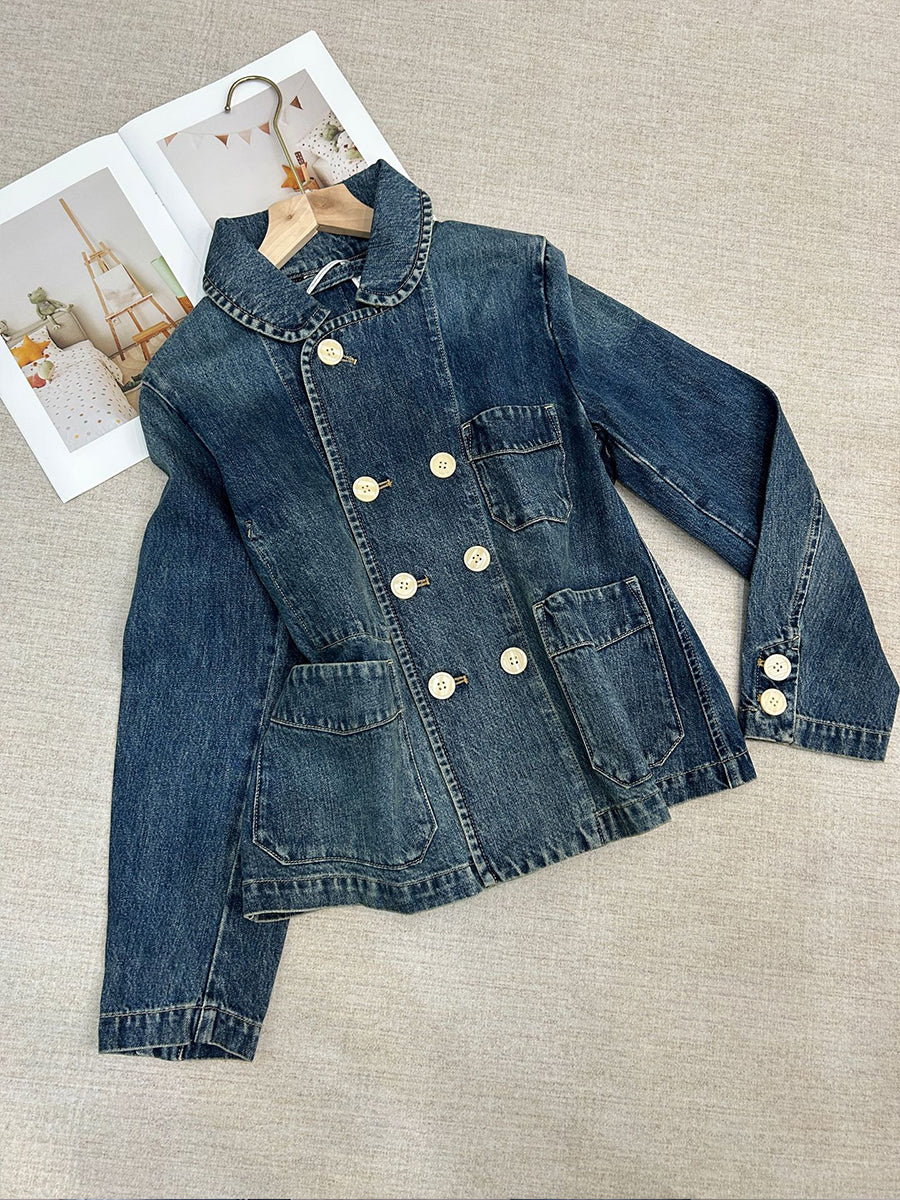 Retro Double-Breasted Utility Denim Jacket