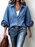 Chic Casual 3d Rose Flower Denim Shirt