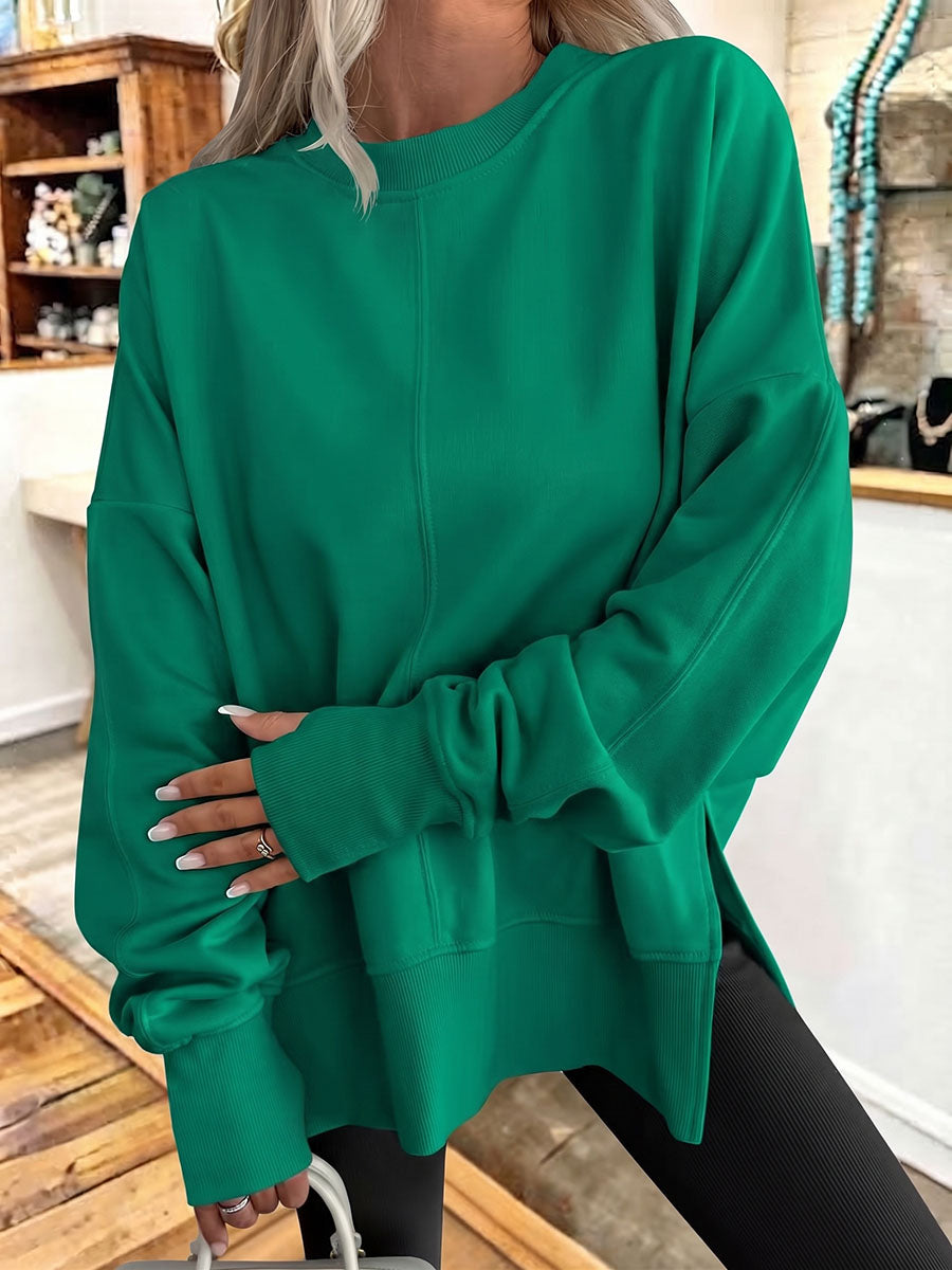 Chic Vibrant Green Oversized Casual Long-sleeve Sweatshirt