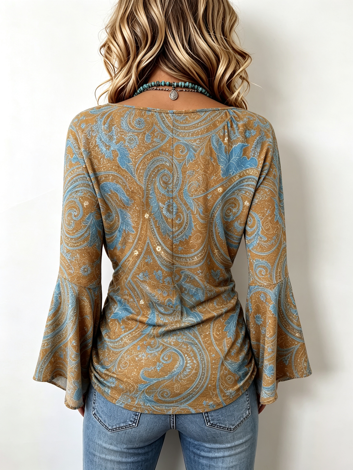 Böhmische, lässige Stretch-Bluse mit Glockenärmeln