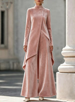 Elegant And Luxurious Velvet High-neck Top And Trousers Set