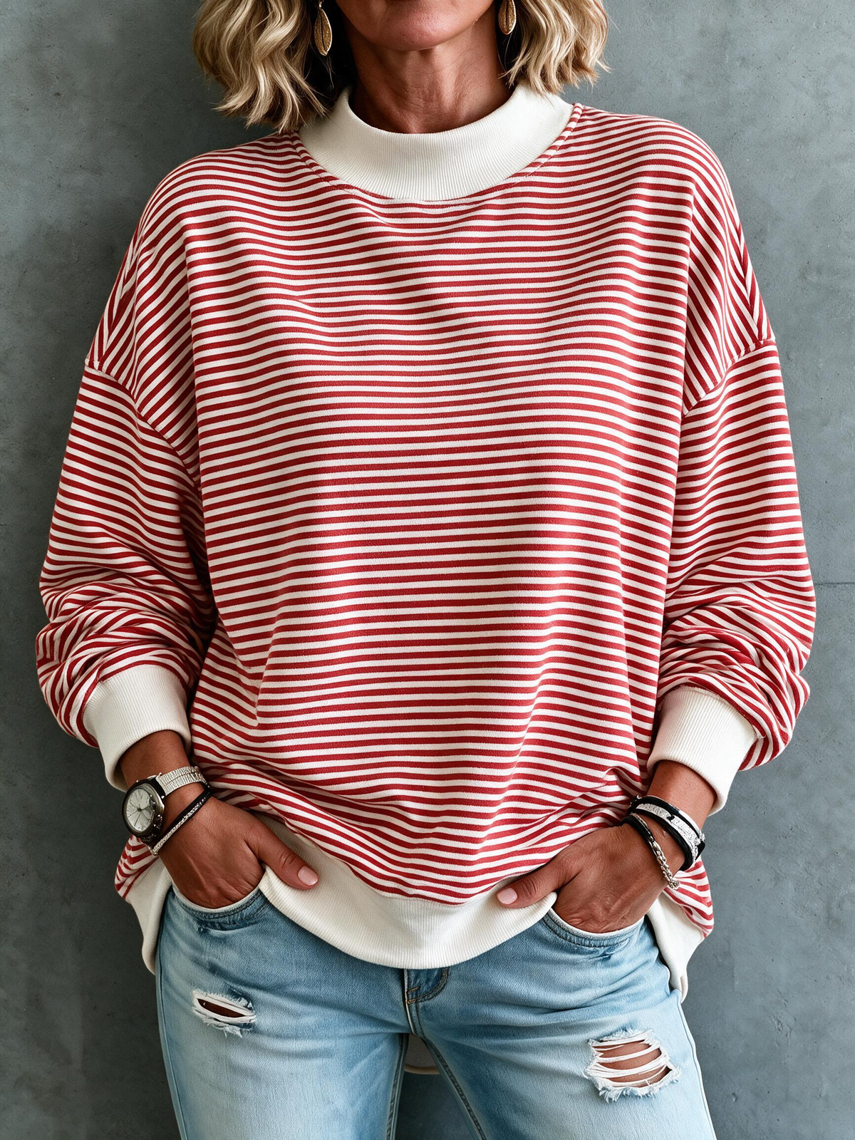 Casual Striped Loose Fit Pullover Top