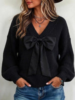 V-neck Loose-fit Knit Sweater With A Large Bow