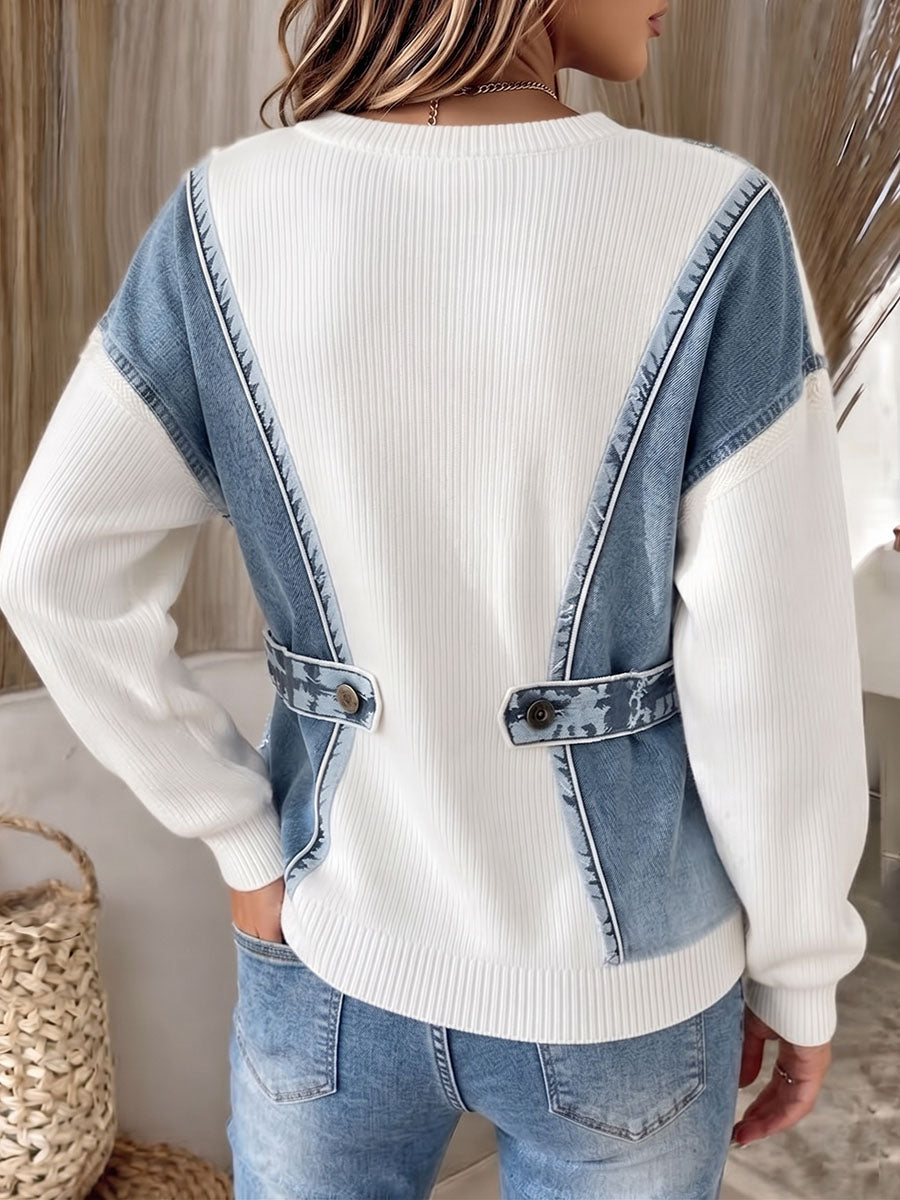 Schicker, lässiger Strickpullover mit 3D-Denim-Print