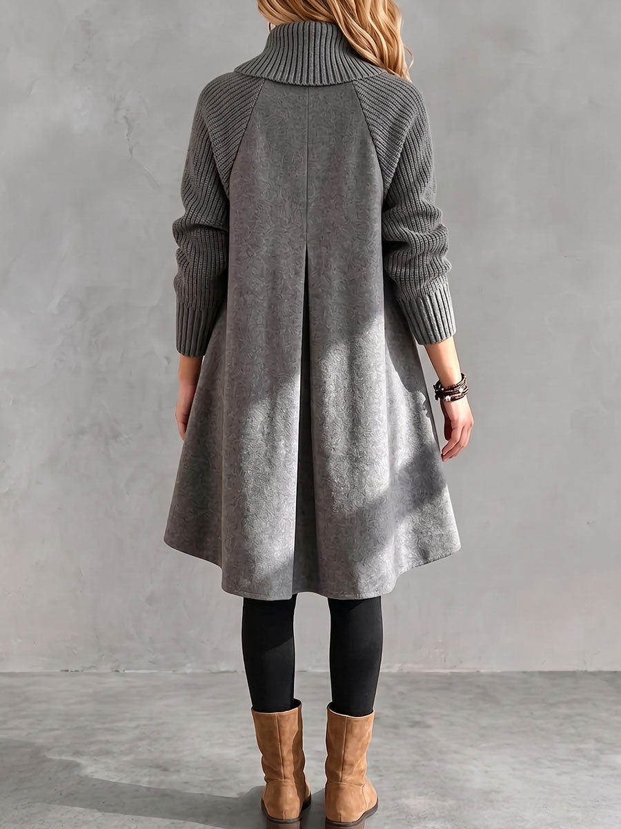 Women's Solid-color Turtleneck Long-sleeve Loose-fit Casual Wool-blend Coat