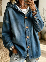 Lässige Jeansjacke mit Kapuze und Knopfleiste vorne