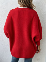 Elegant Red Asymmetric Button Knit Sweater