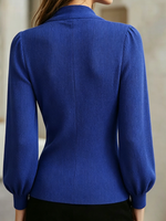 Elegant Royal Blue Wrap-front Ribbed Knit Top