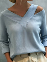 Elegant Off-the-shoulder V-neck Linen Shirt/top