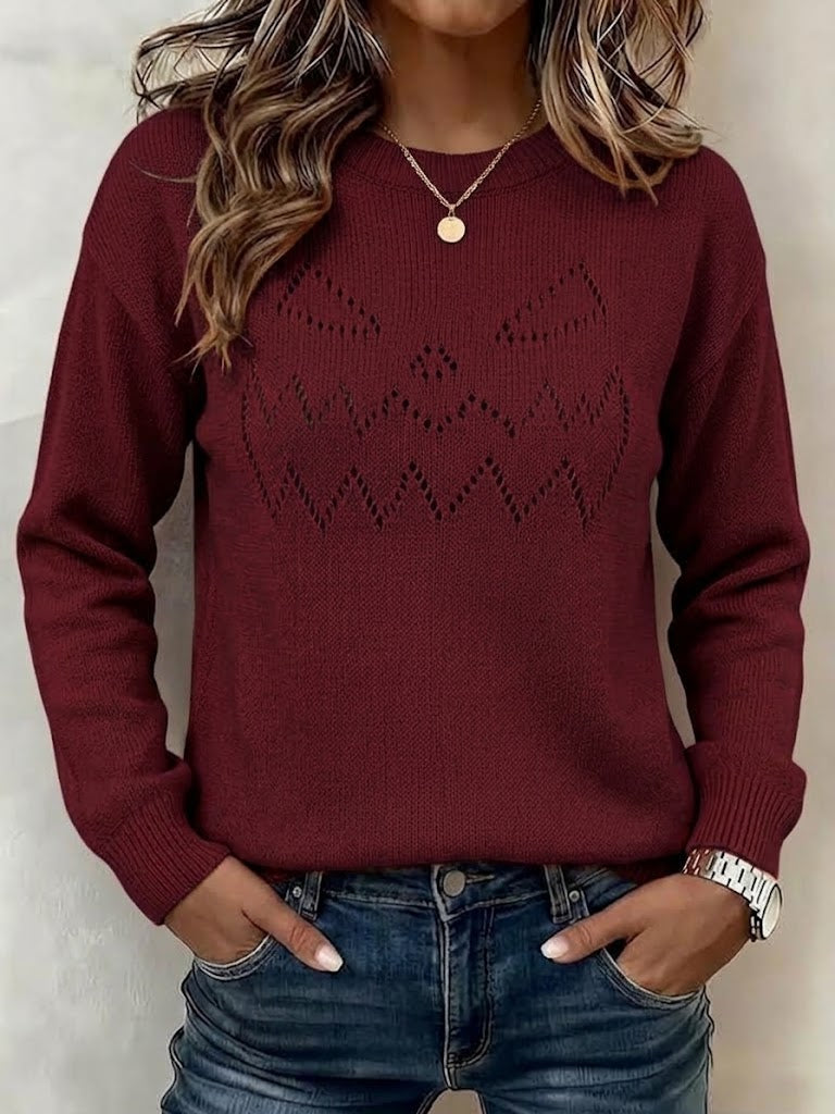 Halloween Solid-color Cutout Lantern-sleeve Pullover Sweater