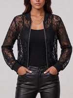 Women's Solid Color Stand Collar Long-sleeved Casual Loose Lace Jacket