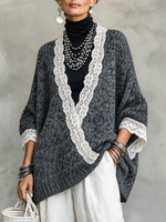 Komforta Malstreĉita Vintage Lace Tondita Trikita Svetero