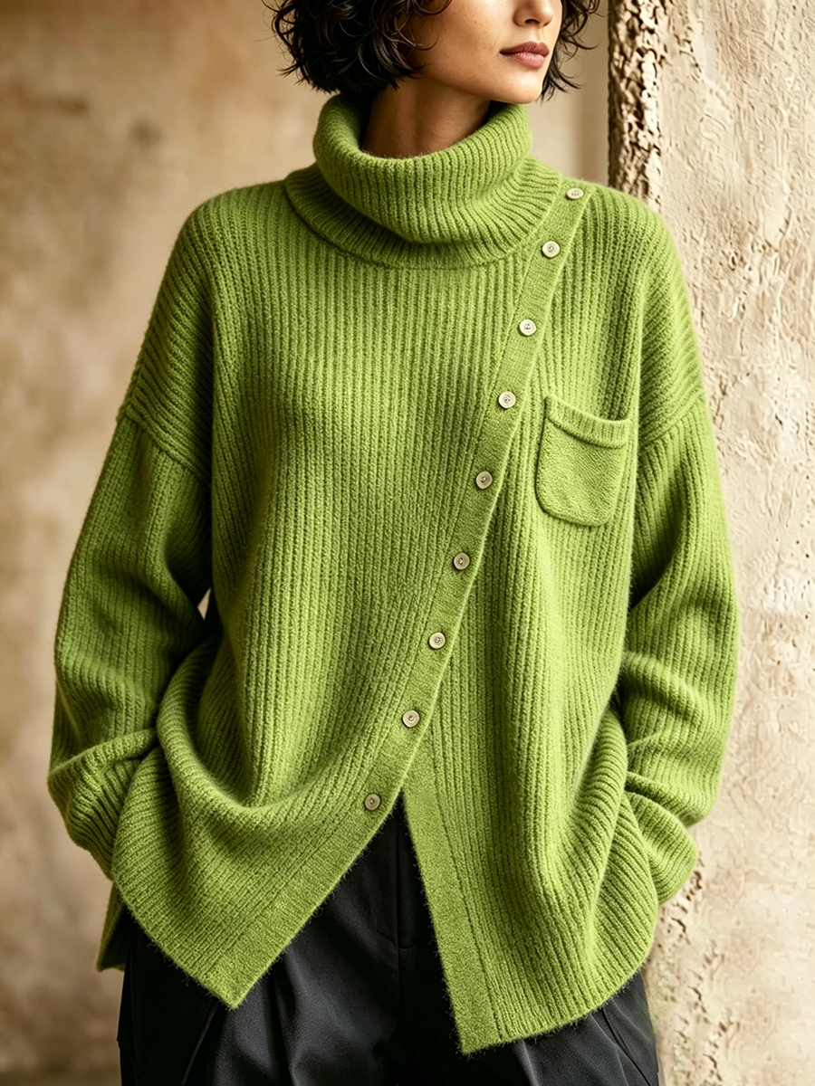 Maglione asimmetrico a collo alto rilassato