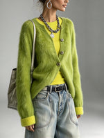 Elegante cardigan in maglia con trama sfocata verde lime