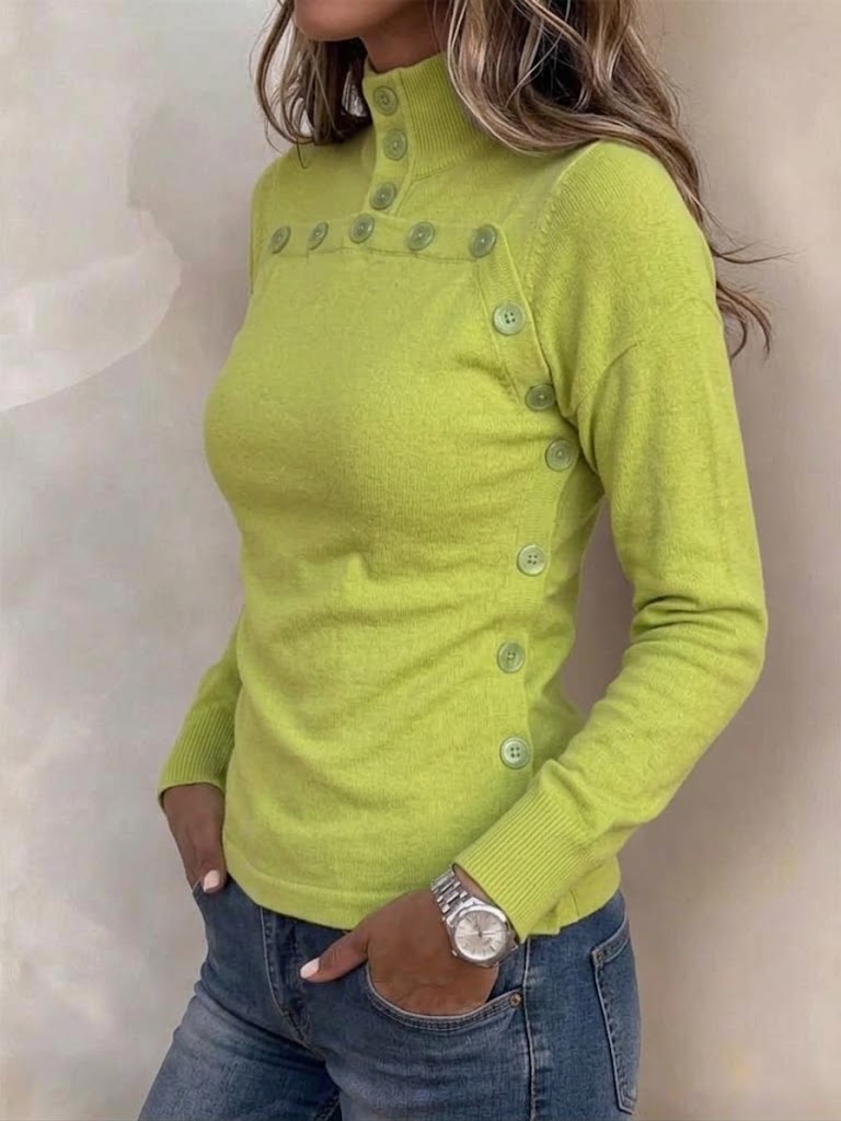 Schmal geschnittenes Strickoberteil mit Stehkragen und Knopfdetails