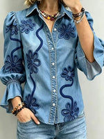 Vintage-Jeanshemd mit Blumenstickerei