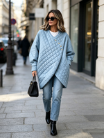 Relaxed Elegant Diamond Quilted Asymmetric Oversized Jacket