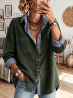 Casual Striped And Corduroy-paneled Shirt