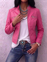 Stand-collar Faux Leather Biker Jacket