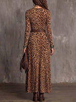 Women's Leopard Print V-neck Long Sleeve Casual Loose A-line Dress
