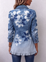 Boho-chic Vintage-inspired Floral Ruffle Jacket