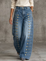 Jeans casual in stile militare con bottoni in metallo
