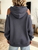 Chic Off-the-shoulder Zip-detail Hooded Sweatshirt