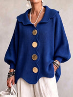 Relaxed Royal Blue Scalloped Knit Cardigan