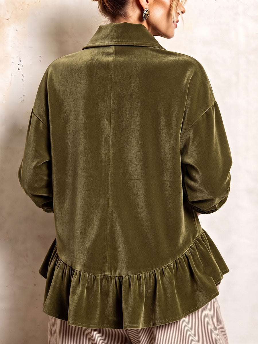 Chic Cozy Asymmetrical Ruffled Hemvelvet Top