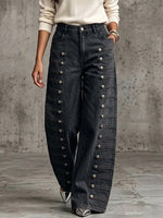 Jeans casual in stile militare con bottoni in metallo